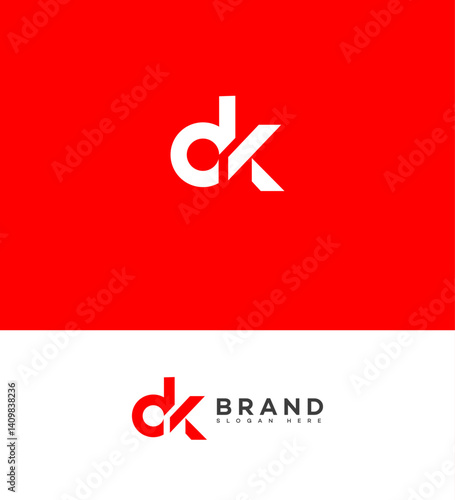 Modern Red and White DK Initial Letter Logo Design