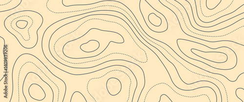 Seamless beige contour map pattern with abstract terrain lines. Ideal for backgrounds, prints, and decorative minimalist designs. Soft earth tones with elegant topographic styling.