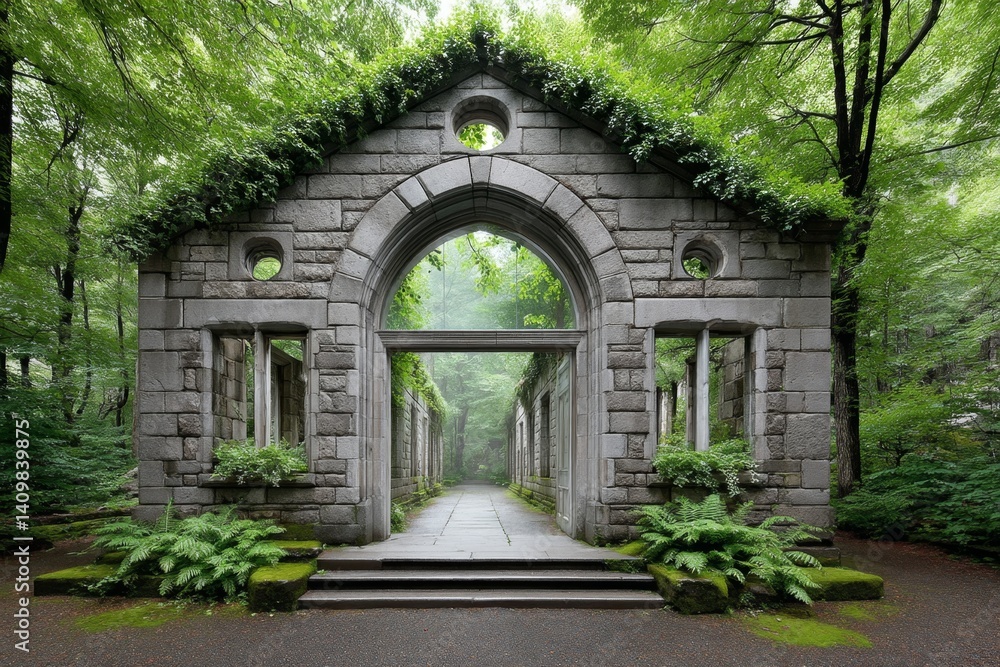 Fototapeta premium Gothic ruins of a once-green world overtaken by global warming