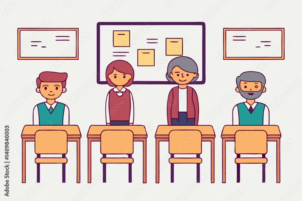 Group of people participating in a learning activity inside a classroom during a daytime session Group of people participating in a learning activity inside a classroom during a daytime session