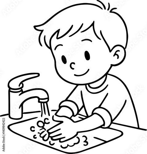 손을 씻는 남자 어린이 일러스트