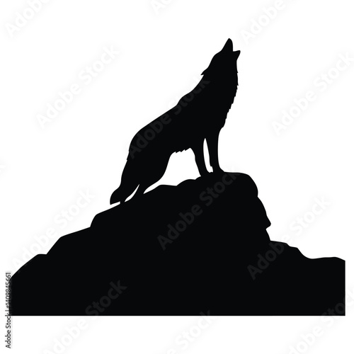 Obraz na płótnie Wolf roaring on a rock vector silhouette w salonie