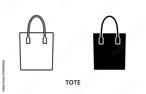 Tote bag icon, line editable stroke and silhouette