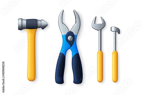 Colorful Set of Essential Tools for Repair and Maintenance