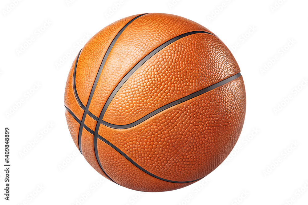 Fototapeta premium Classic orange basketball with texture, isolated on a clean white background. Great for sports posters, infographics, or school projects.