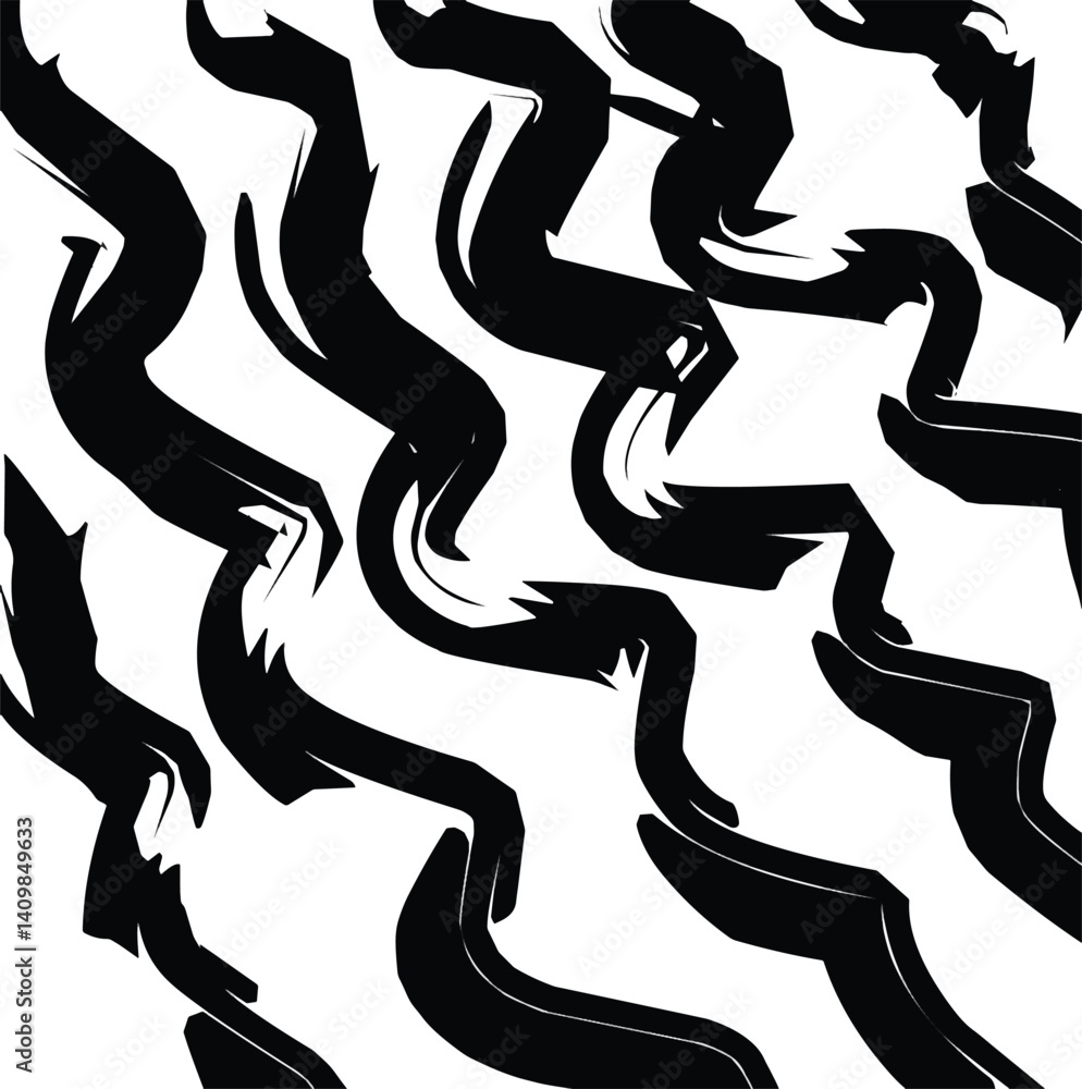 Abstract Black and White Geometric Pattern with Wavy Repeated Elements.Suitable for backgrounds, themes, and artistic projects emphasizing minimalistic yet striking visual impact. Abstract Black and White Geometric Pattern with Wavy Repeated Elements.Suitable for backgrounds, themes, and artistic projects emphasizing minimalistic yet striking visual impact.