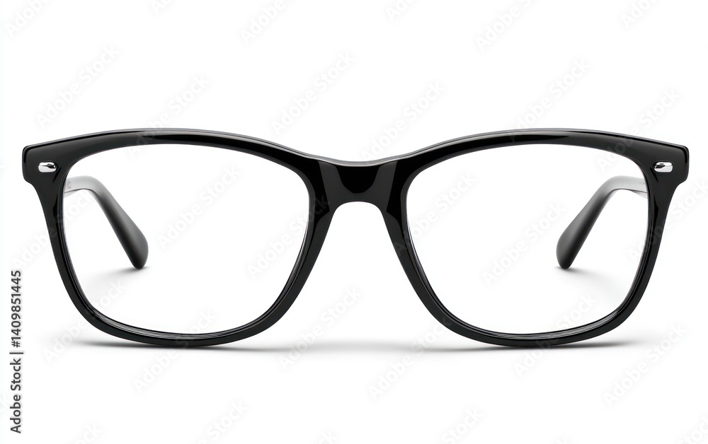 Black rectangular eyeglasses, front view, studio shot, for eyewear catalog Black rectangular eyeglasses, front view, studio shot, for eyewear catalog