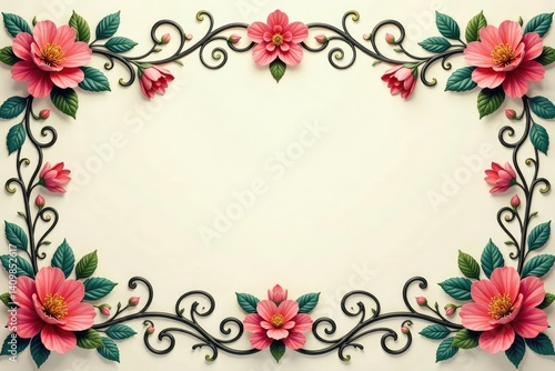 Symmetrical arabesque design with scrolling vines and blossoms in a luxurious damask style , gold, pattern