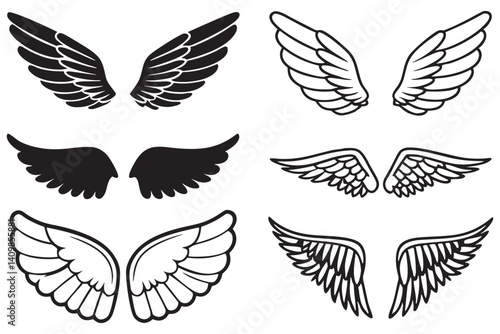 Angel Wings Vector Set , Black & White Wing Designs, Tattoo & Art Inspiration