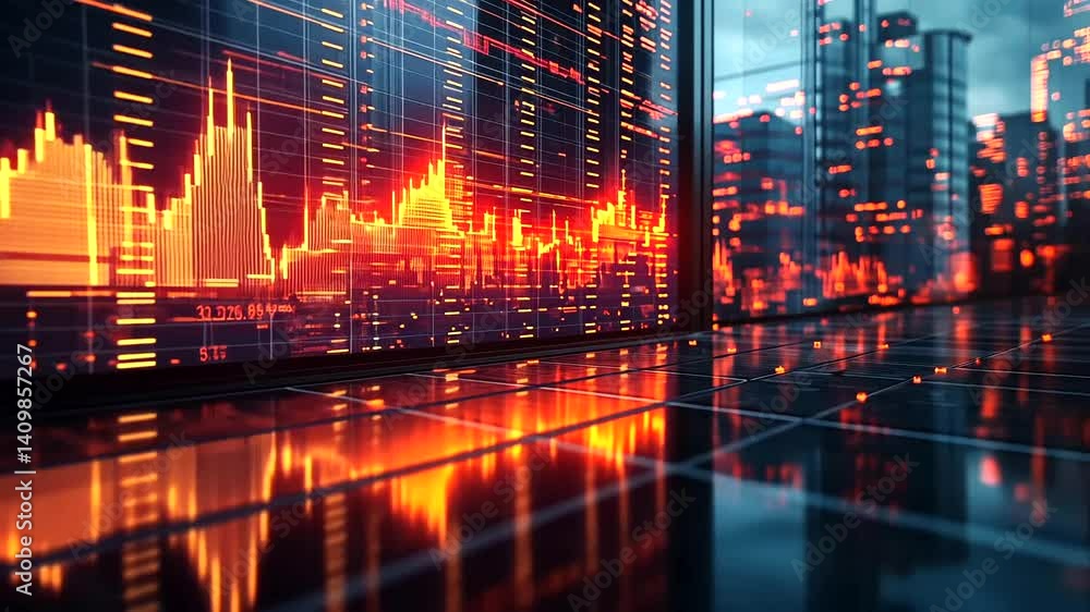 Cityscape Stock Market Data Display Cityscape Stock Market Data Display