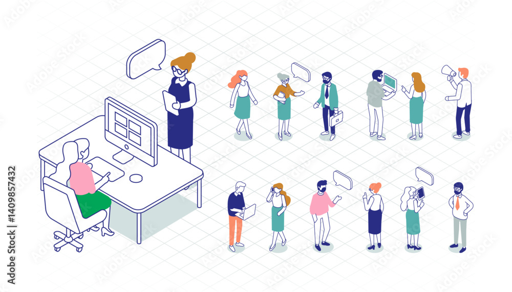Line art office people silhouette isometric vector set isolated on white background. Teamwork, cooperation. Line art office people silhouette isometric vector set isolated on white background. Teamwork, cooperation.