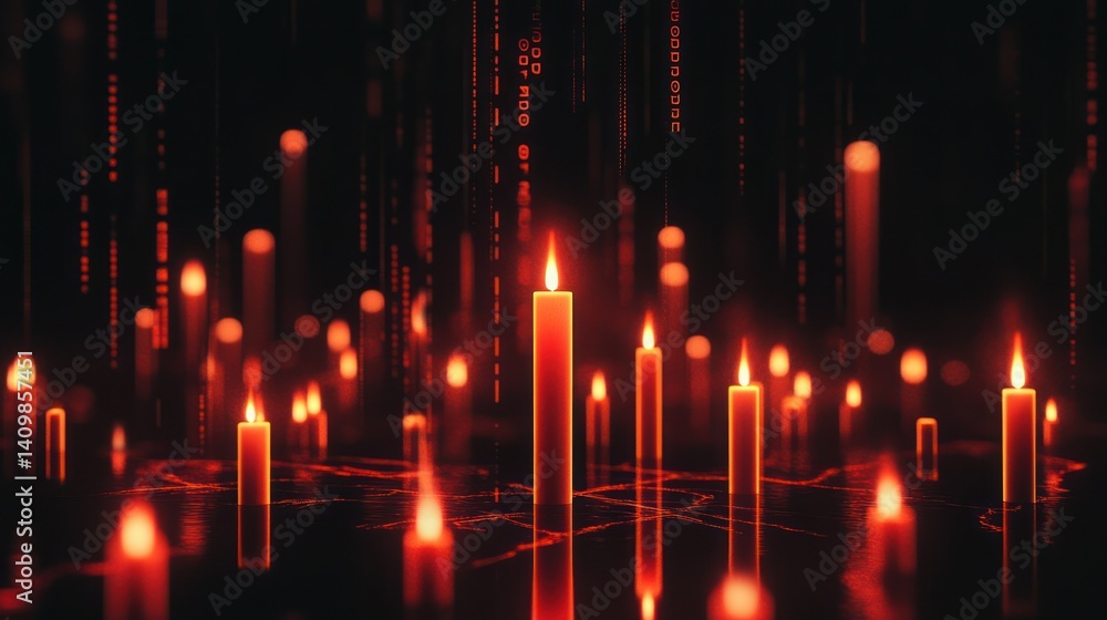 Burning candles in digital matrix Burning candles in digital matrix