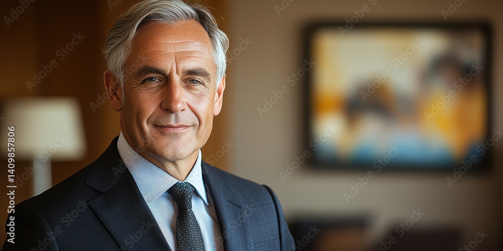 Naklejka premium A man in a suit and tie is smiling for the camera