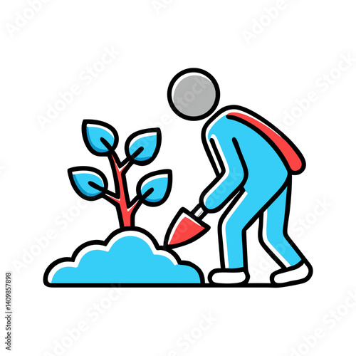 Person planting tree for environmental conservation.