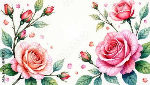 Delicate watercolor roses, intertwined leaves, soft pastel hues, botanical, pretty, delicate