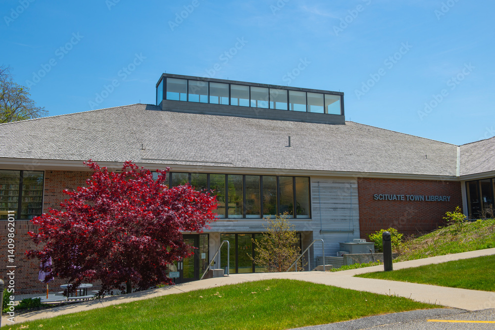 Scituate Town Library at 85 Branch Street in historic town center of Scituate, Massachusetts MA, USA.