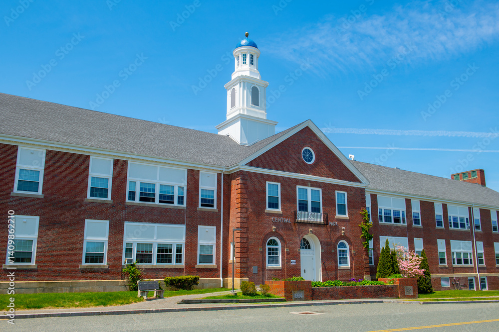 Central School building at Central Park in town center of Scituate, Massachusetts MA, USA. Now this building is Scituate Housing Authority.