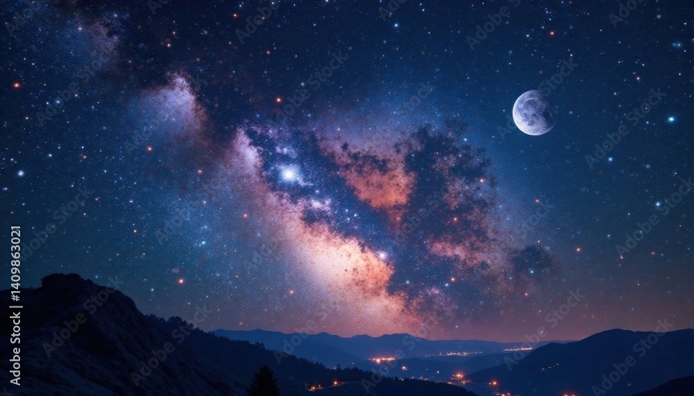 Obraz premium Milky Way Galaxy with Sparkling Stars and Planets, space, astronomy, planets