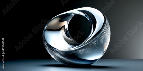 Obraz na płótnie This image shows a sleek and modern sculpture created from reflective material. The design features smooth curves and intricate lines. It is an eye-catching art piece perfect w salonie