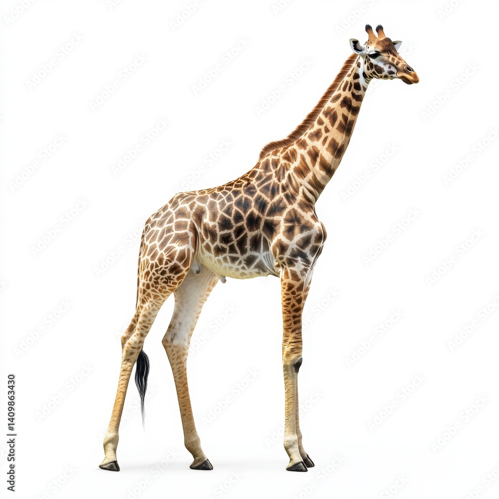 Naklejka premium Majestic Giraffe Standing Gracefully on White Background