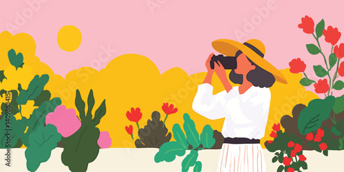 A vibrant scene unfolds as a young woman, enveloped in a cozy atmosphere, creates content in her home studio, a camera captures every moment of her creative process.