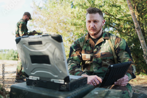 Photography In the field, the army commander engages in a video call with the head of the army base, providing mission details, discussing precautions, and sharing secret information