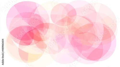 Overlapping Translucent Pink, Rose, Peach, and Cream Circular Shapes Arranged Across a Clean White Background Creating a Soft Abstract Geometric Composition