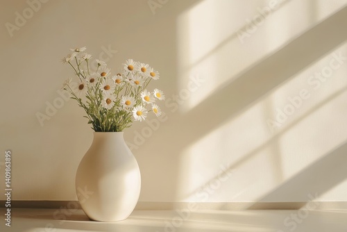Wallpaper Mural Sunlit vase of daisies casting shadows on neutral wall Torontodigital.ca