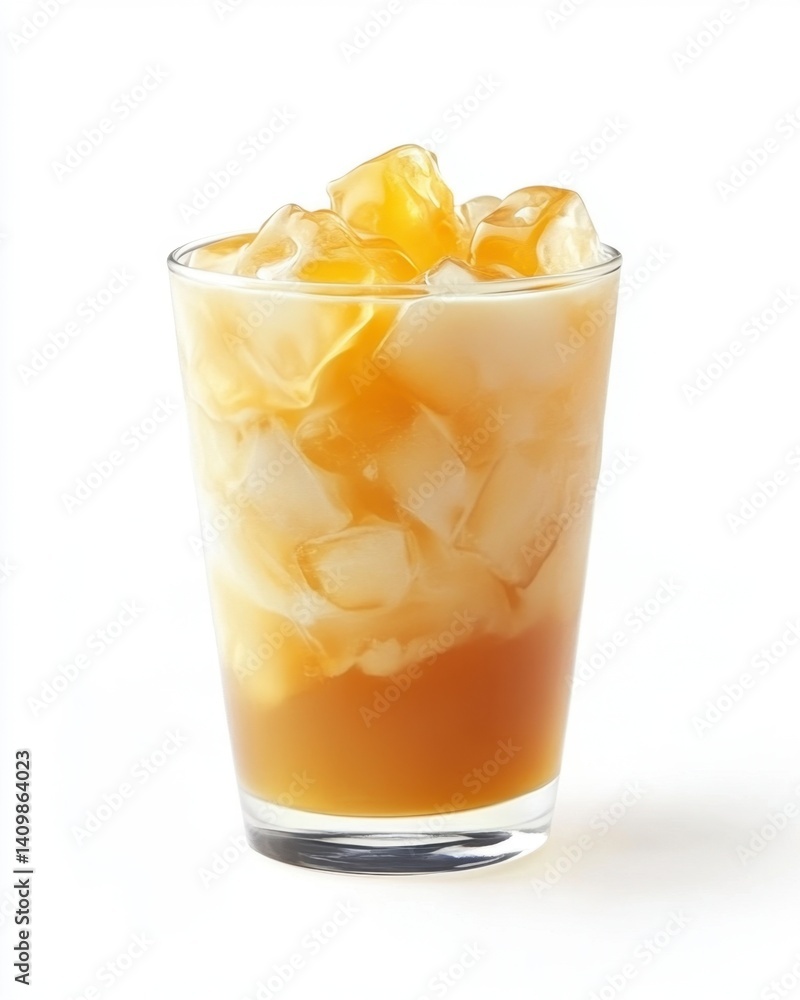 Refreshing Iced Drink with Ice Cubes in Clear Glass on White Background Refreshing Iced Drink with Ice Cubes in Clear Glass on White Background