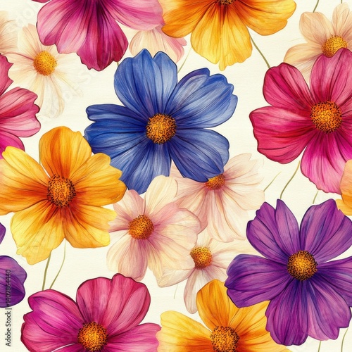 Wallpaper Mural Vibrant Watercolor Cosmos Flower Seamless Pattern Torontodigital.ca