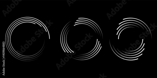 Set of speed lines in circle form. Radial speed Lines in Circle Form for comic books. Technology round Logo. Black thick halftone dotted speed lines.