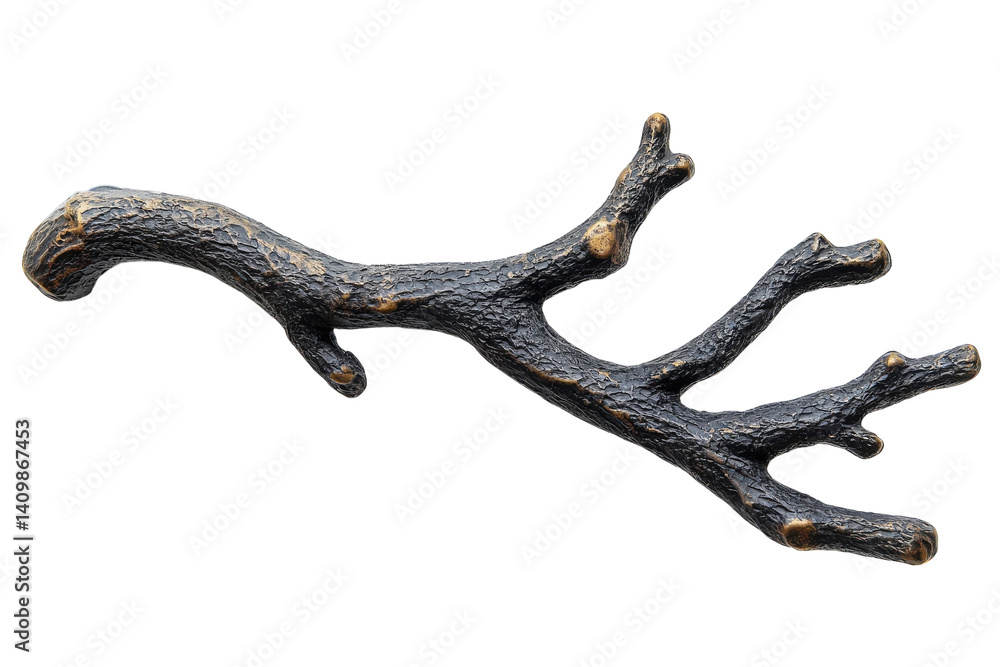 Fototapeta premium Elegant dark bronze twig cabinet pull detailed textured design isolated on on transparent background
