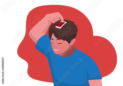 Switch off the switch to rest your brain from worries, stress, and confusion to allow your body to relax. flat style cartoon vector illustration