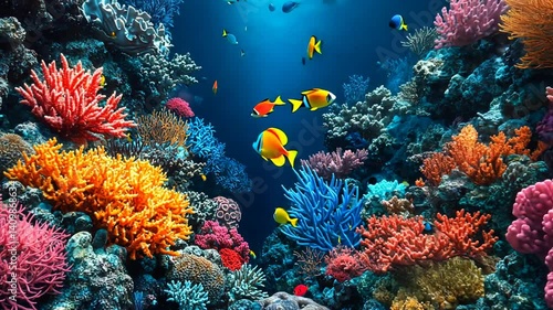 Wallpaper Mural Vibrant coral reef teeming with colorful fish, illuminated by sunlight filtering through water Torontodigital.ca