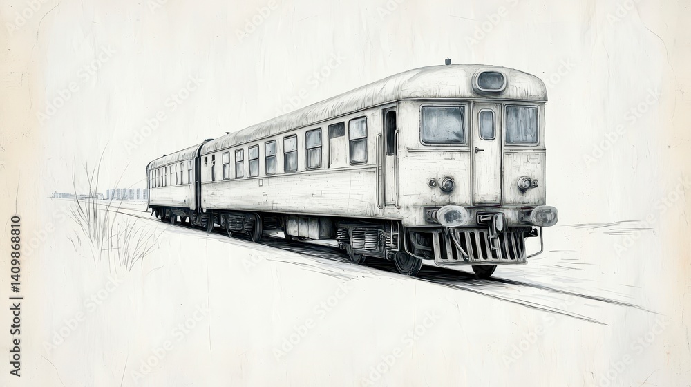 Vintage Train Sketch Black and White Railway Illustration