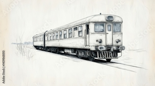 Obraz na płótnie Vintage Train Sketch Black and White Railway Illustration w salonie