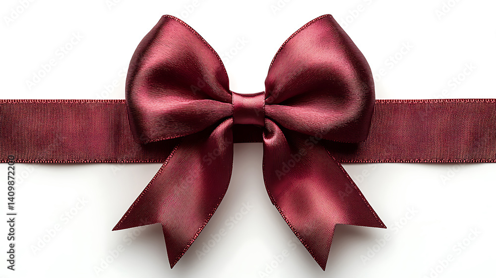 Burgundy Ribbon With Bow Isolated On White Background For Gift Wrapping Design Burgundy Ribbon With Bow Isolated On White Background For Gift Wrapping Design