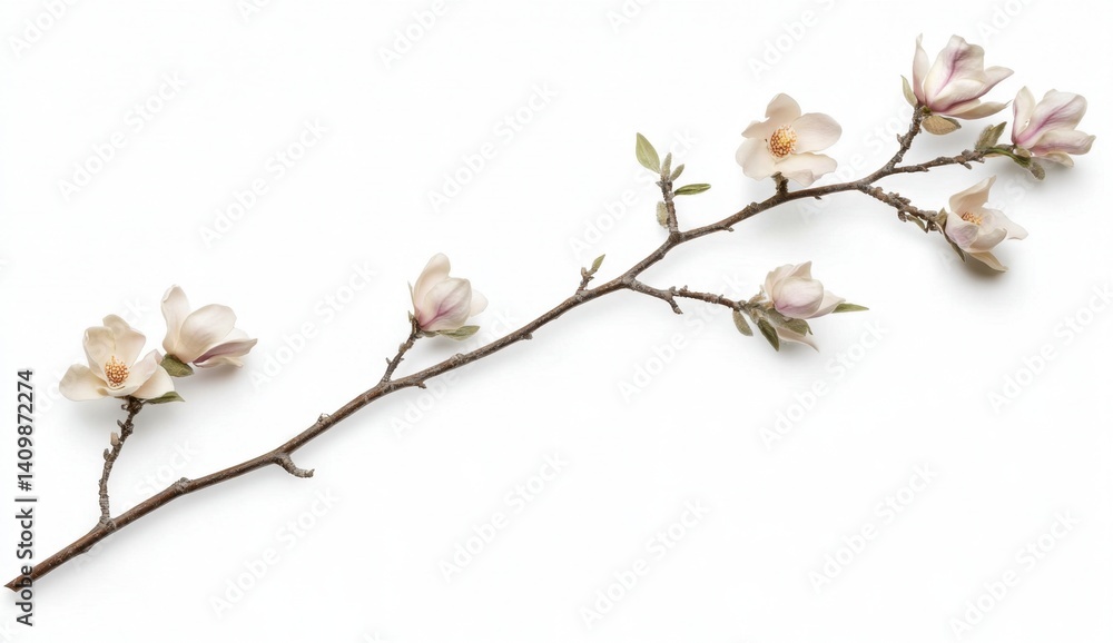 Elegant Magnolia Blossom Branch on White Background for Decor Elegant Magnolia Blossom Branch on White Background for Decor