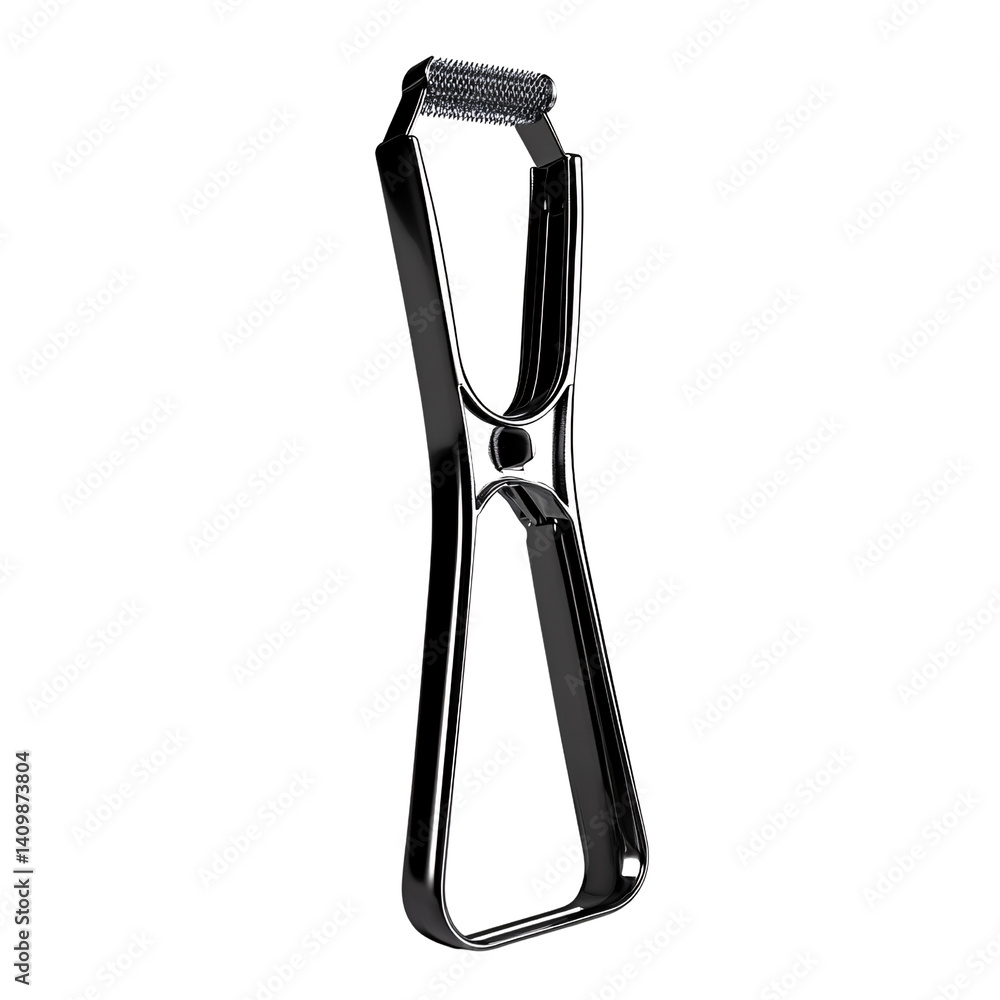 Chrome plated metal clothes peg on a transparent background Modern design clothes pin for laundry and household chores Concept of minimalism and industrial design Chrome plated metal clothes peg on a transparent background Modern design clothes pin for laundry and household chores Concept of minimalism and industrial design