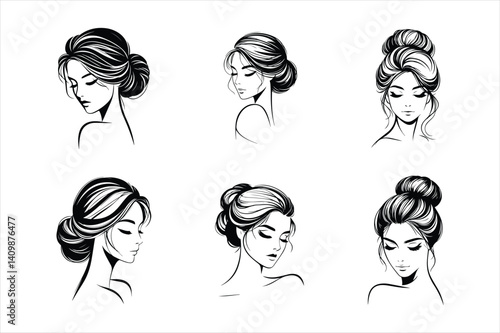 Modern women hairstyle bundle illustration
