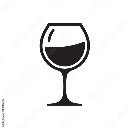 A minimalist illustration of a wine glass filled with dark liquid on a white background design element.eps