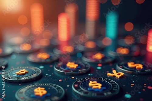 Abstract blurred background with currency symbols , bright, abstract, contemporary