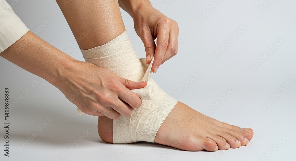 Ankle being wrapped with elastic bandage
