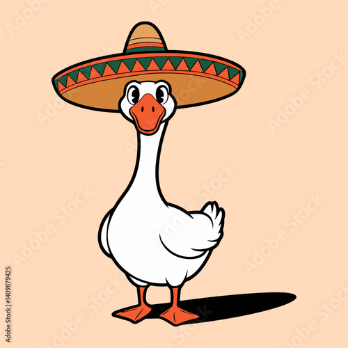 Funny Goose Wearing Sombrero Cartoon Illustration