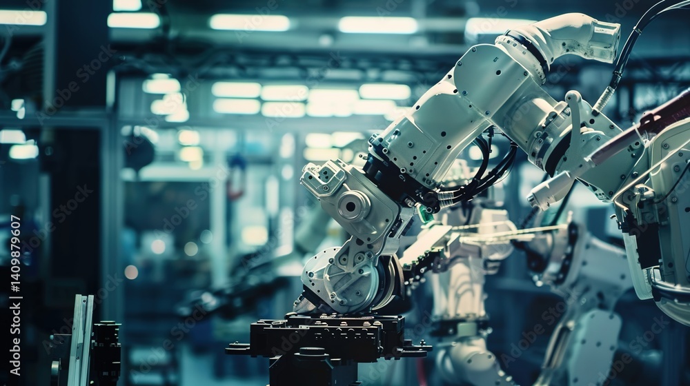 Advanced AI-Powered Robotic Arm in Smart Factory Automation, Industrial Robotics, and Futuristic Manufacturing Technology Advanced AI-Powered Robotic Arm in Smart Factory Automation, Industrial Robotics, and Futuristic Manufacturing Technology