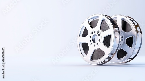 White Film Reels on Light Blue Background