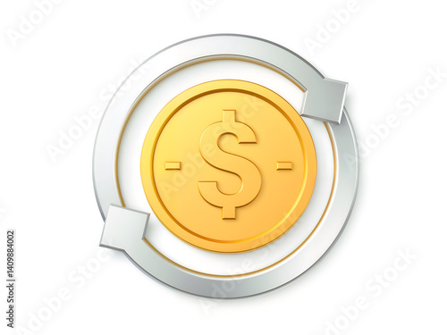 Obraz na płótnie 3D golden dollar coin with white arrows representing money flow or transaction. Generative AI w salonie
