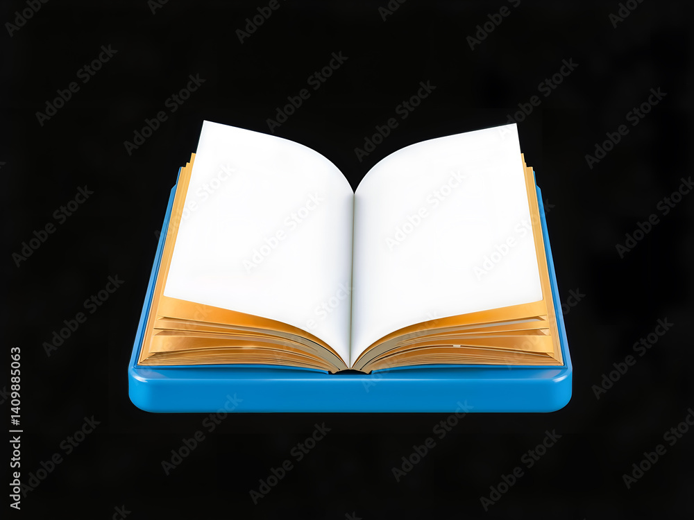 3D open book icon on dark background, perfect for e-learning, education, and reading. Generative AI