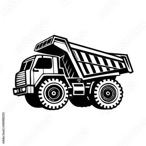 Powerful Mining Dump Truck Vector Art Illustration for Heavy Industry, Truck silhouette vector isolated on white background, Heavy Equipment Mining Truck, Detailed Heavy Mining Truck Illustration 