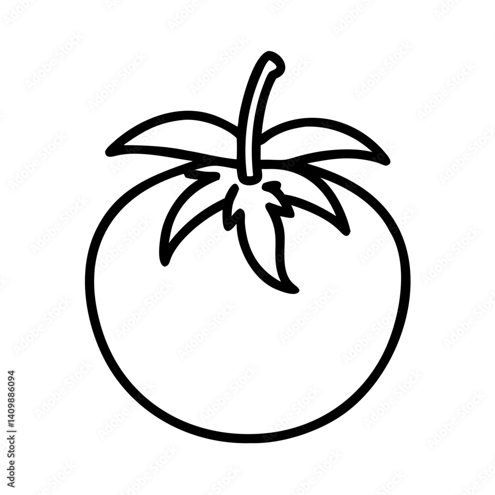 Outline illustration of a tomato in black and white, tomato icon design, simple linear vector image drawing abstract logo icon tomato isolated black on white background, fresh vegetable isolated icon Outline illustration of a tomato in black and white, tomato icon design, simple linear vector image drawing abstract logo icon tomato isolated black on white background, fresh vegetable isolated icon